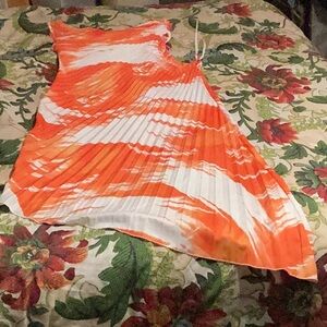 Orange and White Pleated Dress